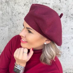 Burgundy červený vlněný baret EVICTA