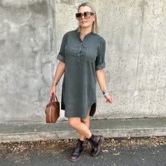 Šedo-zelené cordové tunikové šaty SHAPE