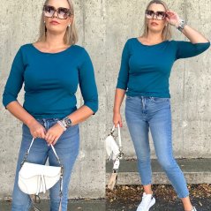 Petrolejově modré basic tričko s 3/4 rukávem EDENA
