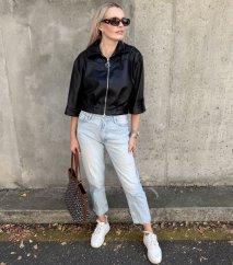 Černá koženková trendy bunda LUX BROOKLYN