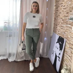 Khaki elastické trendy kalhoty CHIC