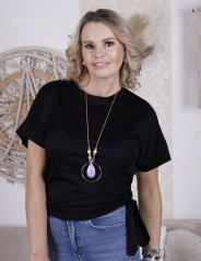 Černé tričko s uzlíkema náhrdelníkem KEIRA