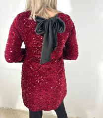 Burgundy červené celoflitrové šaty s mašlí na zádech GLITTER BOWL