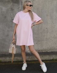 Světle růžové basic oversize šaty z máslového materiálu RELAX