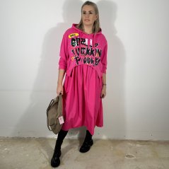 Růžové dlouhé kombinované mikinové šaty FLY TOUCH