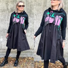 Černé dlouhé kombinované mikinové šaty FLY DOLLY