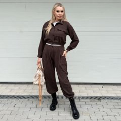 Čokoládově hnědá tvídová souprava kalhoty a bundička MARGOT