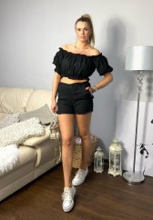 Černá lněná souprava kraťasy a top CLEO