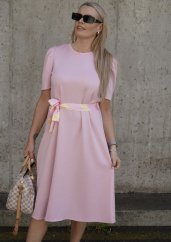 Světle růžové midi šaty z máslového materiálu s páskem PURE LINE