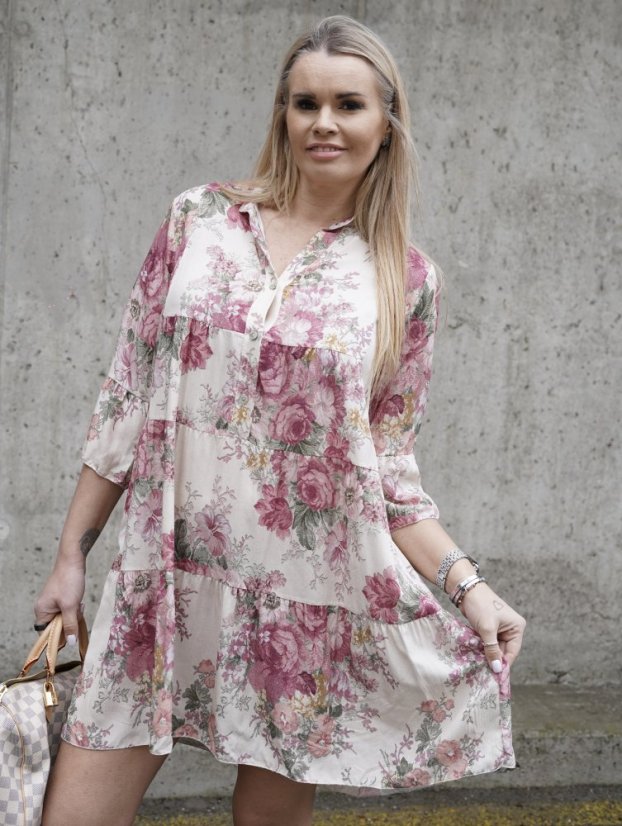 Krémové boho šaty s bordó květy BOHO BLOOM