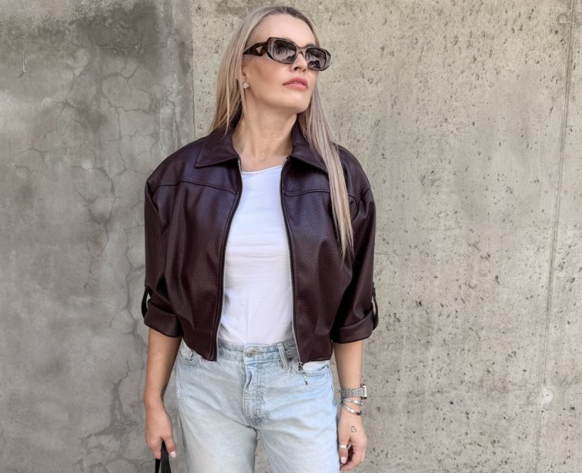 Burgundy červená koženková trendy bunda LUX BROOKLYN