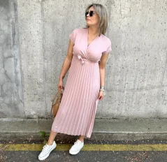 Starorůžové dlouhé plisé šaty LOOK