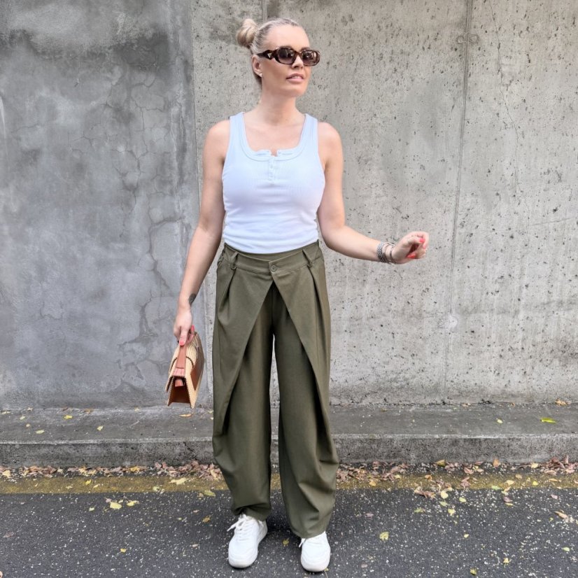 Khaki trendy kalhoty s překladem ELYSIA