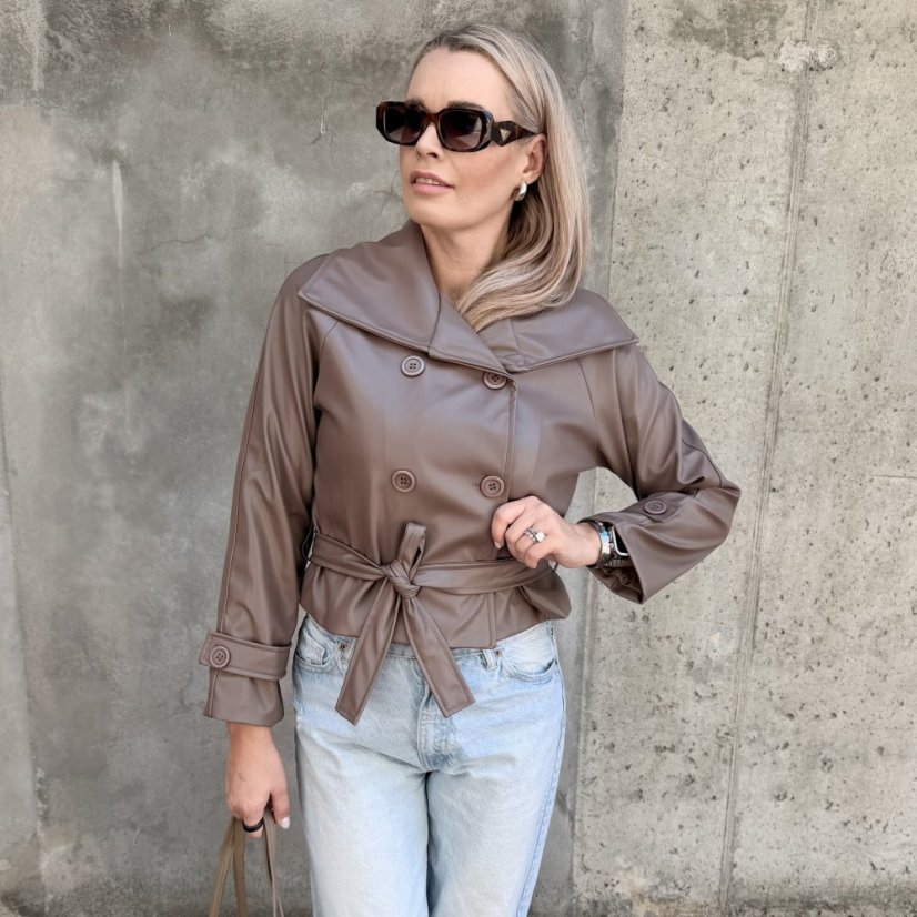 Mokka hnědý koženkový trendy kabátek LUX CELINA