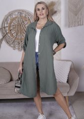 Khaki dlouhá mušelínová košile/šaty FELLING