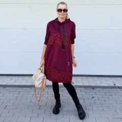 Burgundy červené kombinované šaty z máslového materiálu HOODIE ROSE