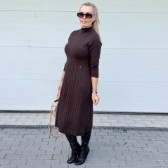 Čokoládově hnědé úpletové midi šaty RICHIN