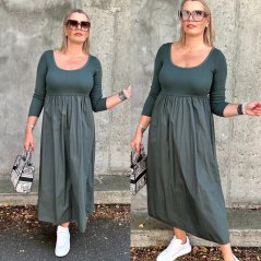 Olivově zelené dlouhé kombinované šaty GETTING