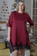 Burgundy červené šaty zdobené krajkou WAWE DRESS