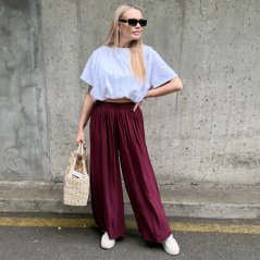 Burgundy červené široké viscosové kalhoty LETTERY