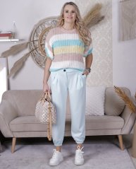 Mentolově modré kalhoty z máslového materiálu MISSA