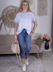 Modro-růžové oversize tričko z máslového materiálu STRIPES