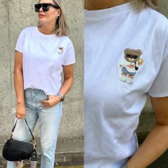 Bílé tričko volného střihu s medvídkem BEAR BLUE