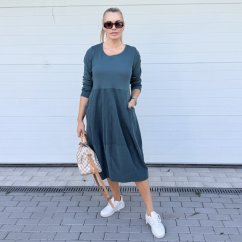 Smaragdově zelené cordové kombinované šaty tulipánového střihu CANNES