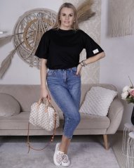 Černé kratší tričko se stažením v pase CHANCE