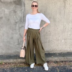 Khaki trendy širší kalhoty PRESTIGE