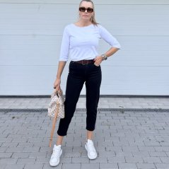 Černé džíny MOM FIT s hnědým širokým páskem CARLIE