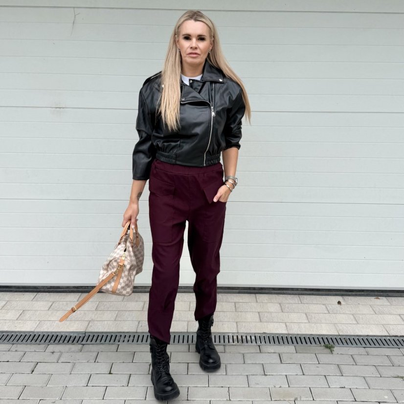 Burgundy červené elastické trendy kalhoty LUX ALORA