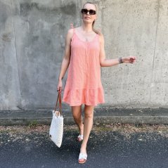 Lososové krátké mušelínové šaty na ramínka AMALFI