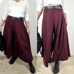 Burgundy červená kalhotová sukně s páskem MAELLA