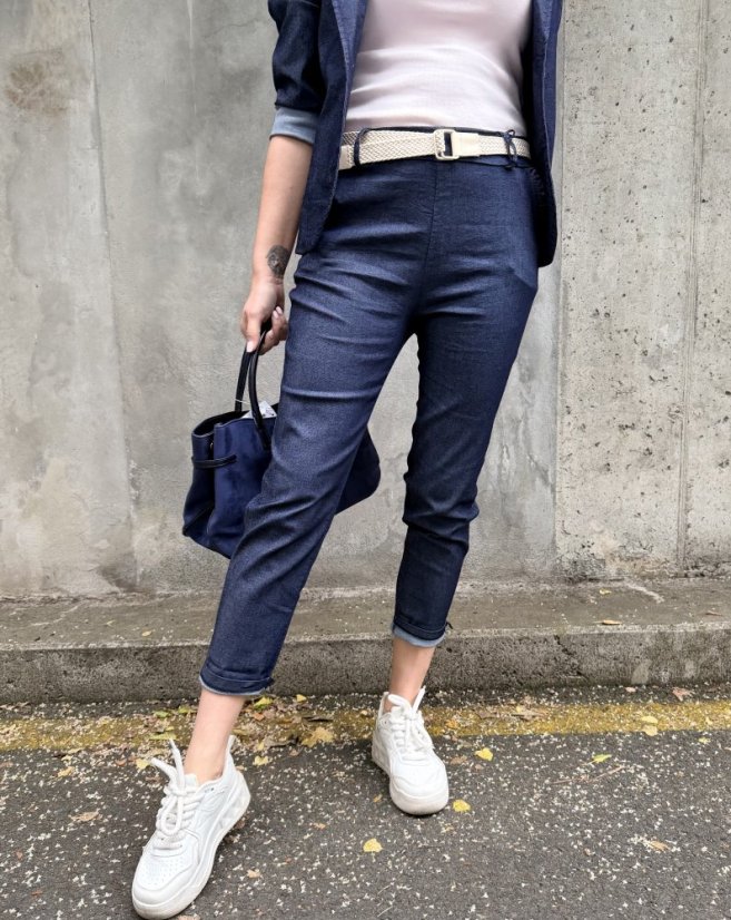 Tmavě modré džínové kalhoty s páskem MONACO DENIM