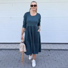 Smaragdově zelené cordové kombinované šaty tulipánového střihu CANNES