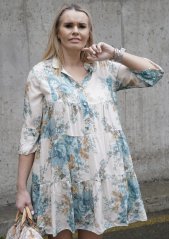Krémové boho šaty s tyrkysovými květy BOHO BLOOM