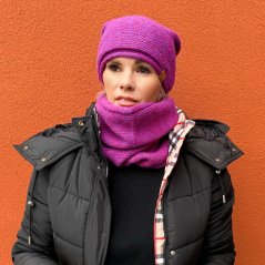 Růžová melírovaná souprava čepice a nákrčník LINE