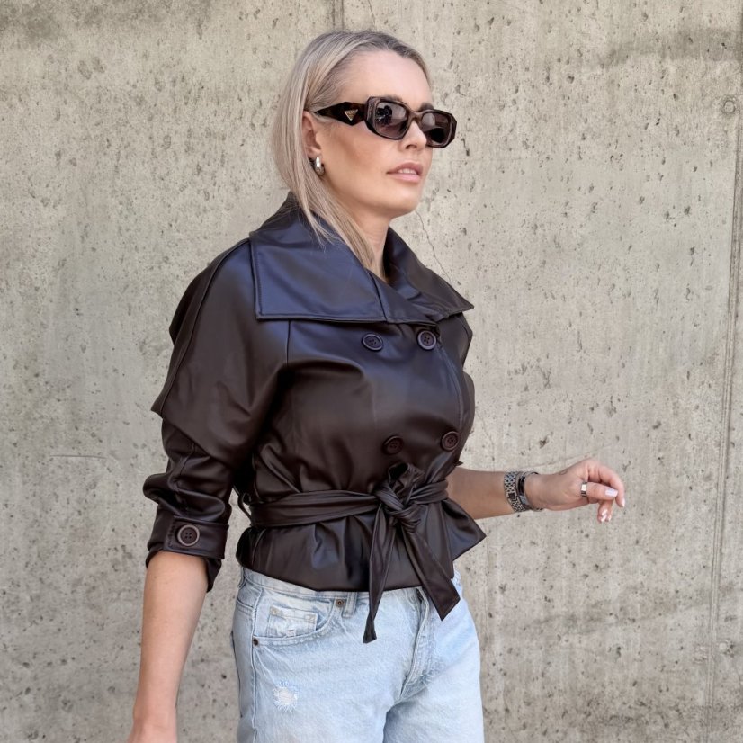 Čokoládově hnědý koženkový trendy kabátek LUX CELINA