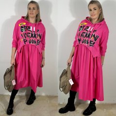 Růžové dlouhé kombinované mikinové šaty FLY TOUCH