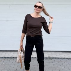 Čokoládově hnědé basic tričko s 3/4 rukávem EDENA