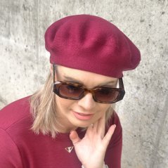 Burgundy červený vlněný baret EVICTA