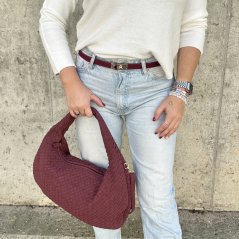 Burgundy červený pásek z pravé kůže LOPEZ