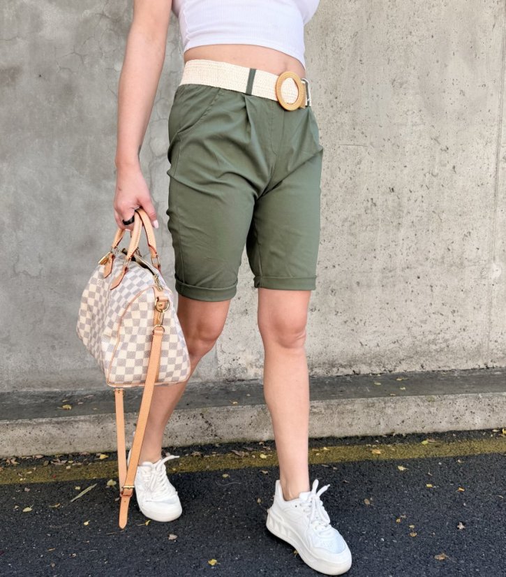 Khaki bermudy s elastickým páskem RIVIERA