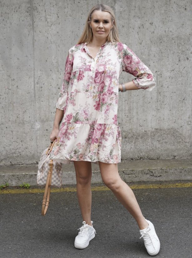 Krémové boho šaty s bordó květy BOHO BLOOM