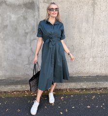 Smaragdově zelené dlouhé trendy košilové šaty s vázáním CELESTE