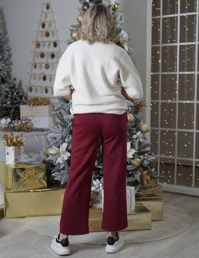 Burgundy červené širší kalhoty s páskem WIDE
