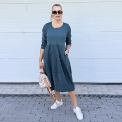 Smaragdově zelené cordové kombinované šaty tulipánového střihu CANNES