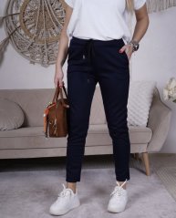 Tmavě modré jednoduché basic kalhoty z máslového materiálu SOFTYS