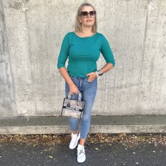 Smaragdově zelené basic tričko s 3/4 rukávem EDENA